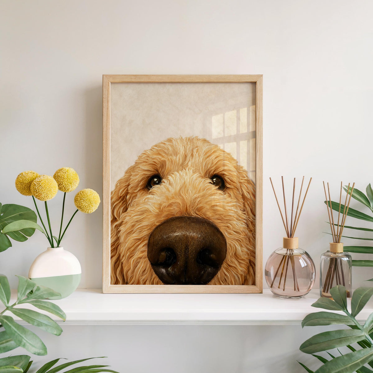 Goldendoodle Wall Art, Funny Dog Nose Beige Portrait, Golden Doodle Print, Pet Lover Gift, Dog Mom Decor, Whimsical Animal Poster