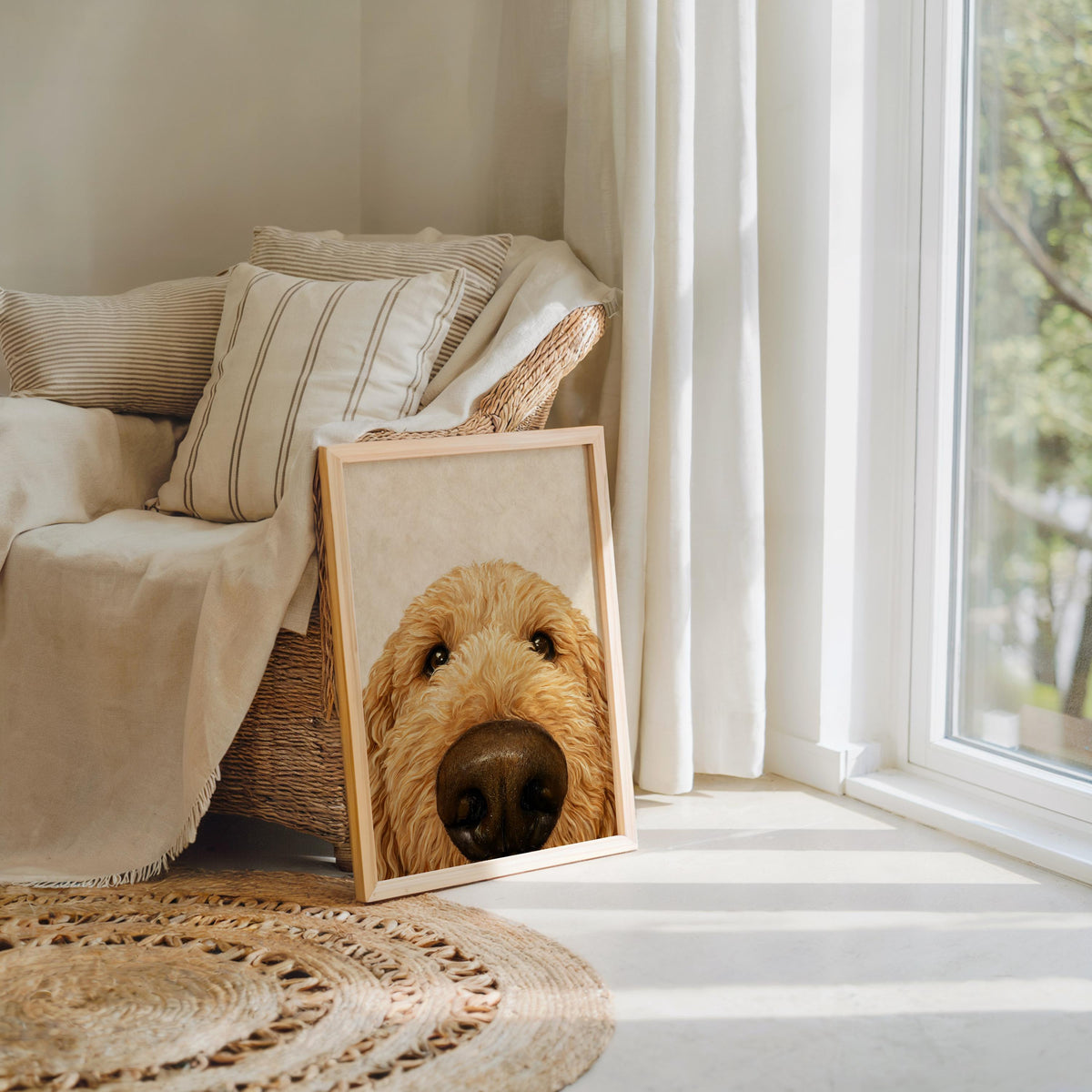 Goldendoodle Wall Art, Funny Dog Nose Beige Portrait, Golden Doodle Print, Pet Lover Gift, Dog Mom Decor, Whimsical Animal Poster