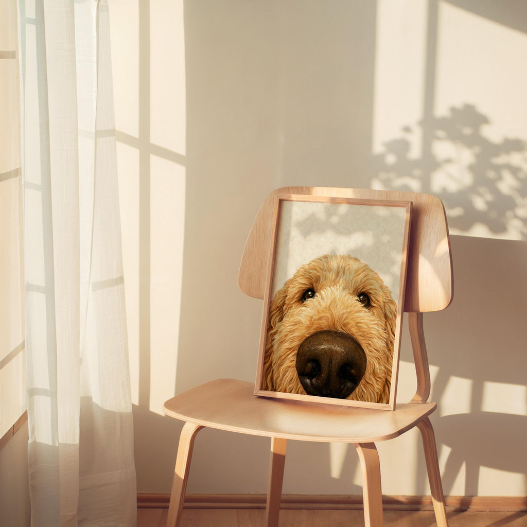 Goldendoodle Wall Art, Funny Dog Nose Beige Portrait, Golden Doodle Print, Pet Lover Gift, Dog Mom Decor, Whimsical Animal Poster