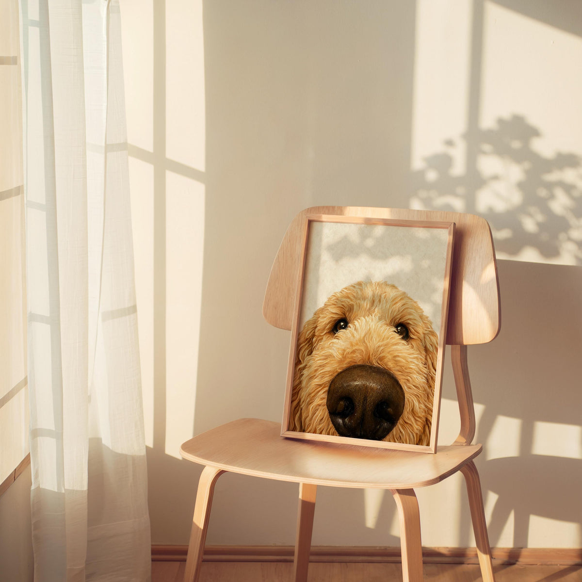Goldendoodle Wall Art, Funny Dog Nose Beige Portrait, Golden Doodle Print, Pet Lover Gift, Dog Mom Decor, Whimsical Animal Poster