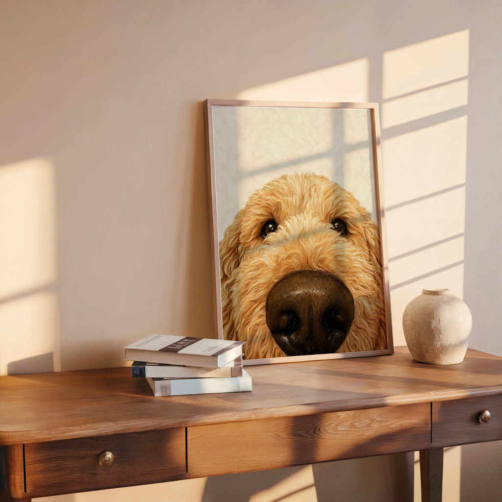 Goldendoodle Wall Art, Funny Dog Nose Beige Portrait, Golden Doodle Print, Pet Lover Gift, Dog Mom Decor, Whimsical Animal Poster