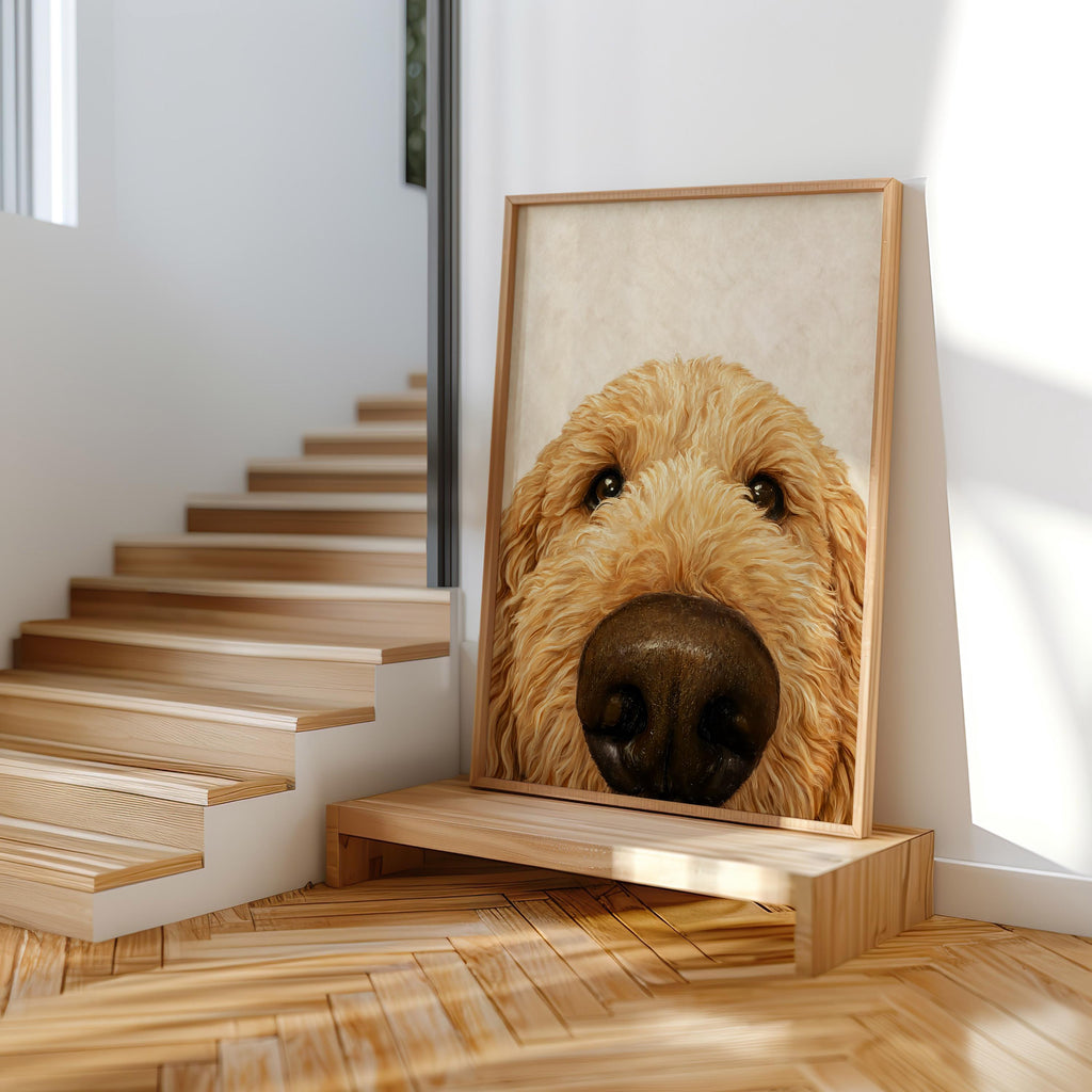 Goldendoodle Wall Art, Funny Dog Nose Beige Portrait, Golden Doodle Print, Pet Lover Gift, Dog Mom Decor, Whimsical Animal Poster