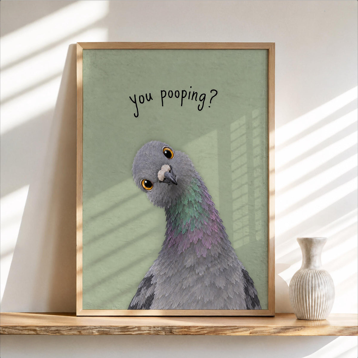 Funny Pigeon You Poopin Bathroom Wall Art, Toilet Humor Print, Quirky Bird Lover Decor, Loo Sign Gift