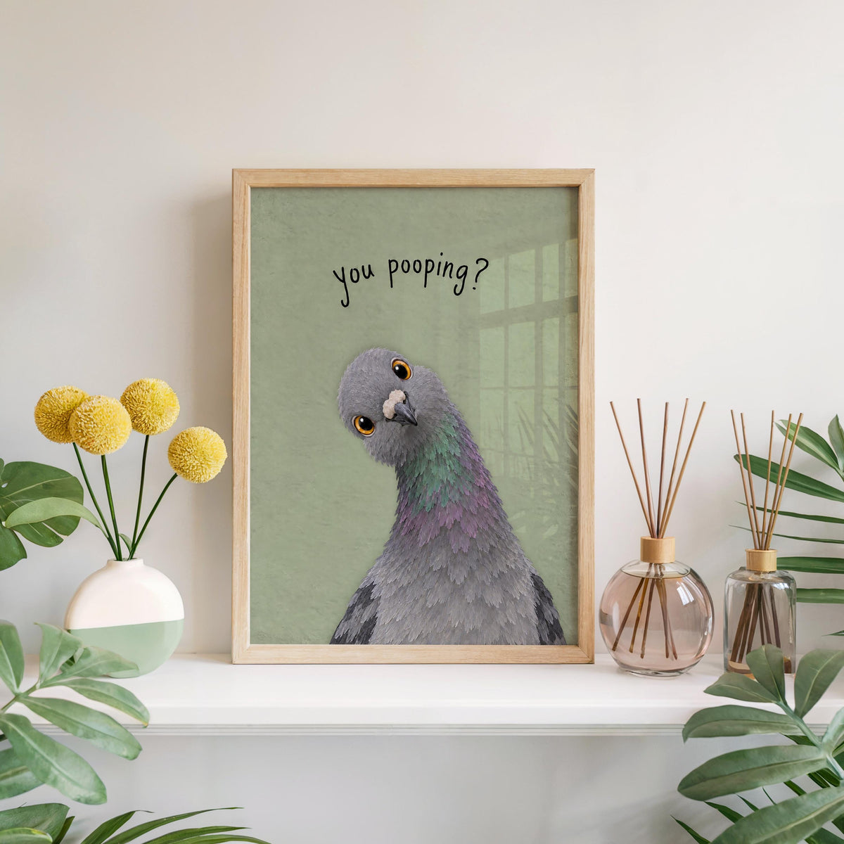 Funny Pigeon You Poopin Bathroom Wall Art, Toilet Humor Print, Quirky Bird Lover Decor, Loo Sign Gift