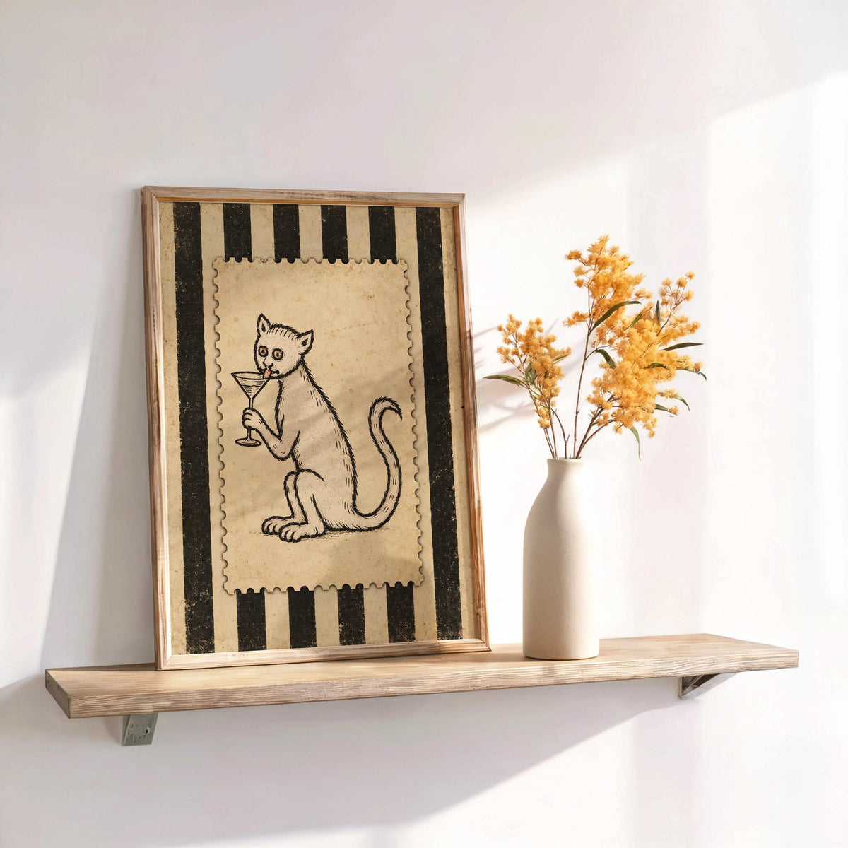 Medieval Cat Martini Wall Art, Weird Ugly Renaissance Animal Print, Cocktail Poster, Funny Pet Decor, Quirky Bar Cart, History Lover Gift