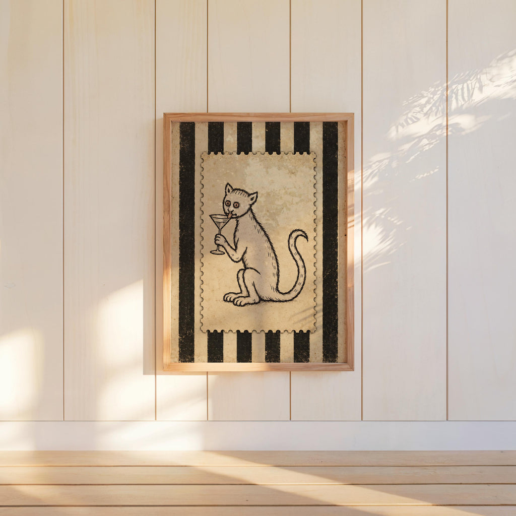 Medieval Cat Martini Wall Art, Weird Ugly Renaissance Animal Print, Cocktail Poster, Funny Pet Decor, Quirky Bar Cart, History Lover Gift