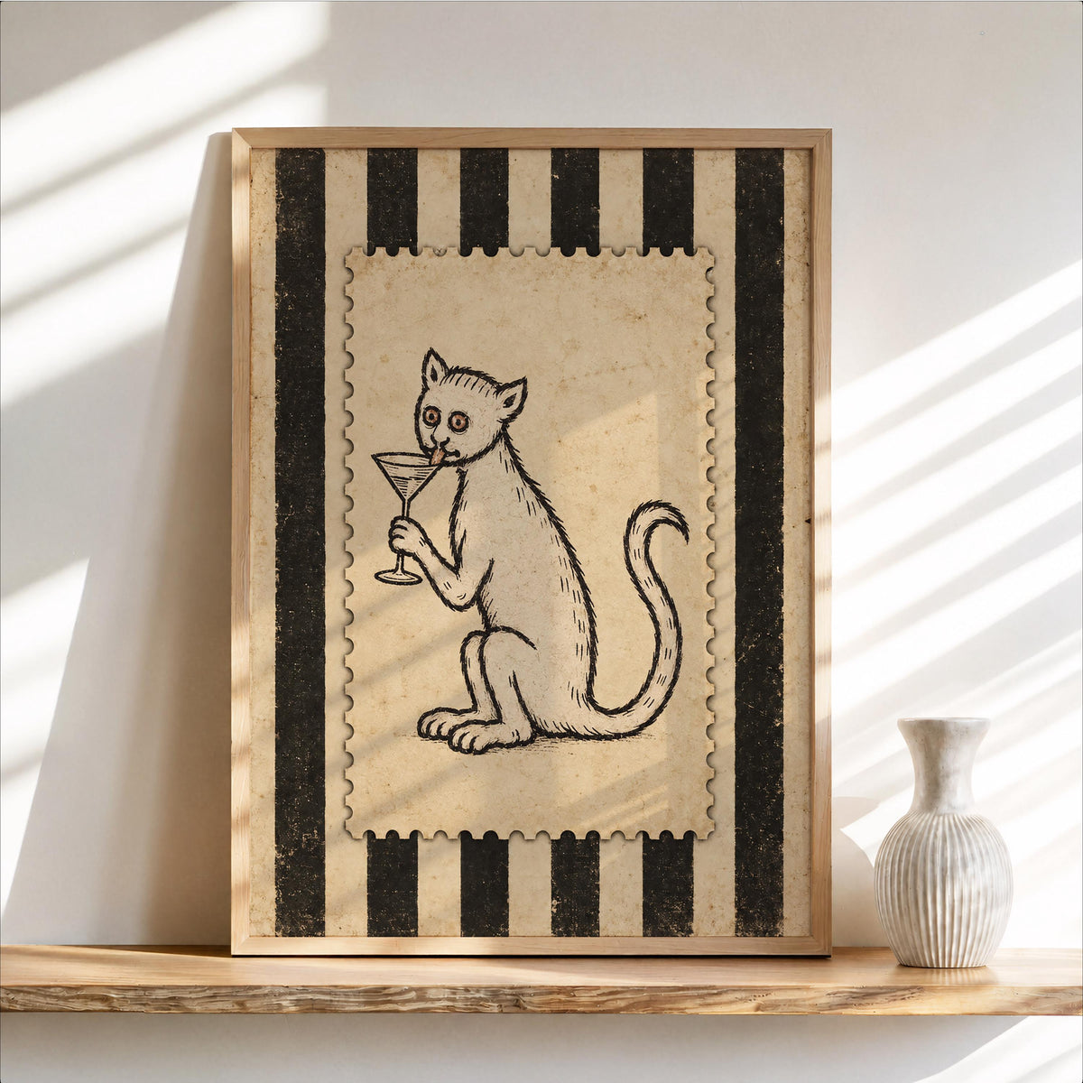 Medieval Cat Martini Wall Art, Weird Ugly Renaissance Animal Print, Cocktail Poster, Funny Pet Decor, Quirky Bar Cart, History Lover Gift