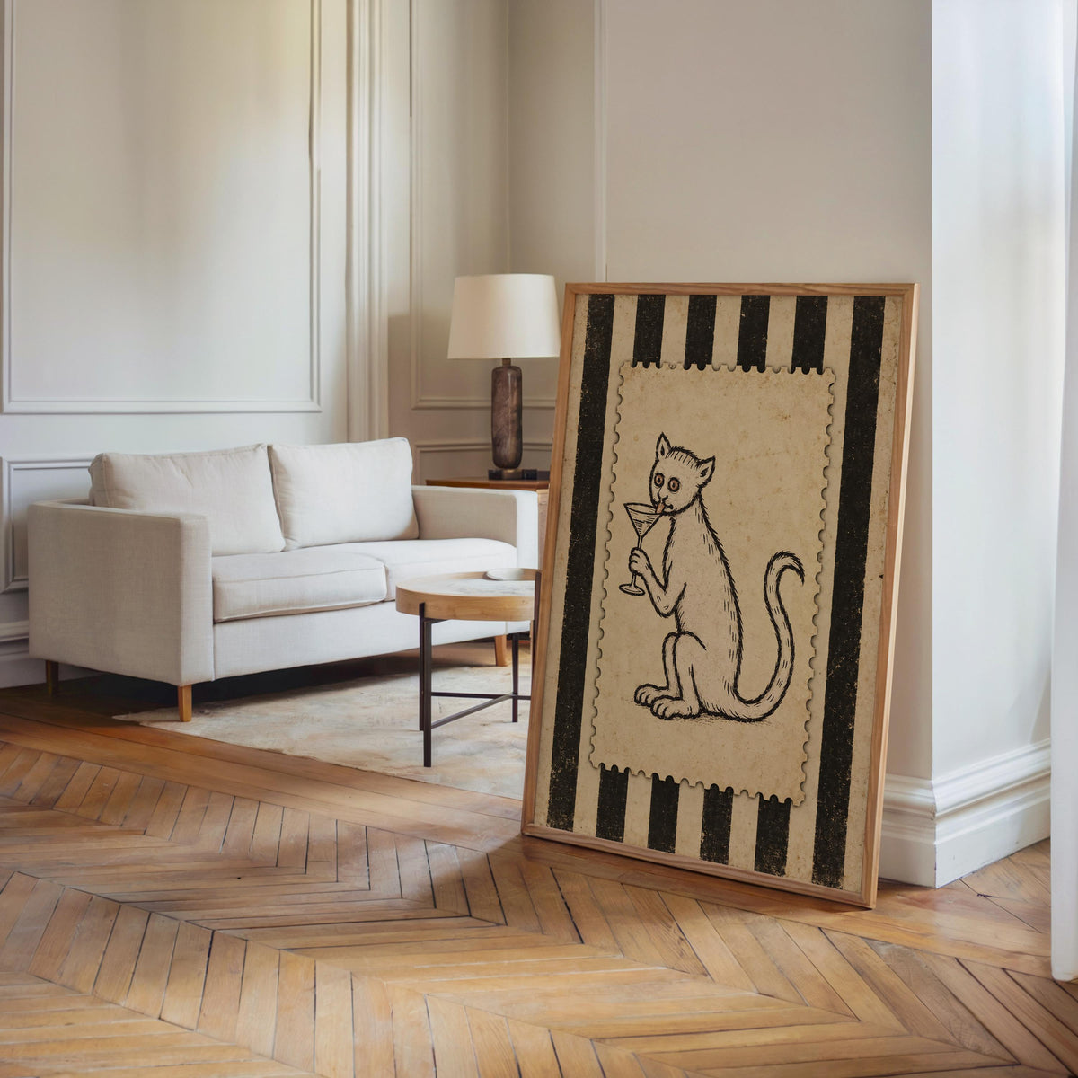Medieval Cat Martini Wall Art, Weird Ugly Renaissance Animal Print, Cocktail Poster, Funny Pet Decor, Quirky Bar Cart, History Lover Gift