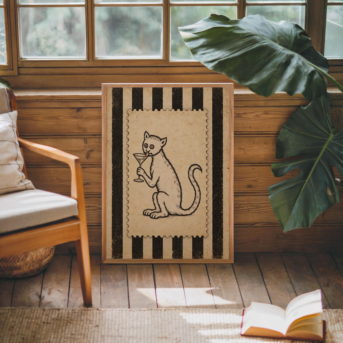 Medieval Cat Martini Wall Art, Weird Ugly Renaissance Animal Print, Cocktail Poster, Funny Pet Decor, Quirky Bar Cart, History Lover Gift