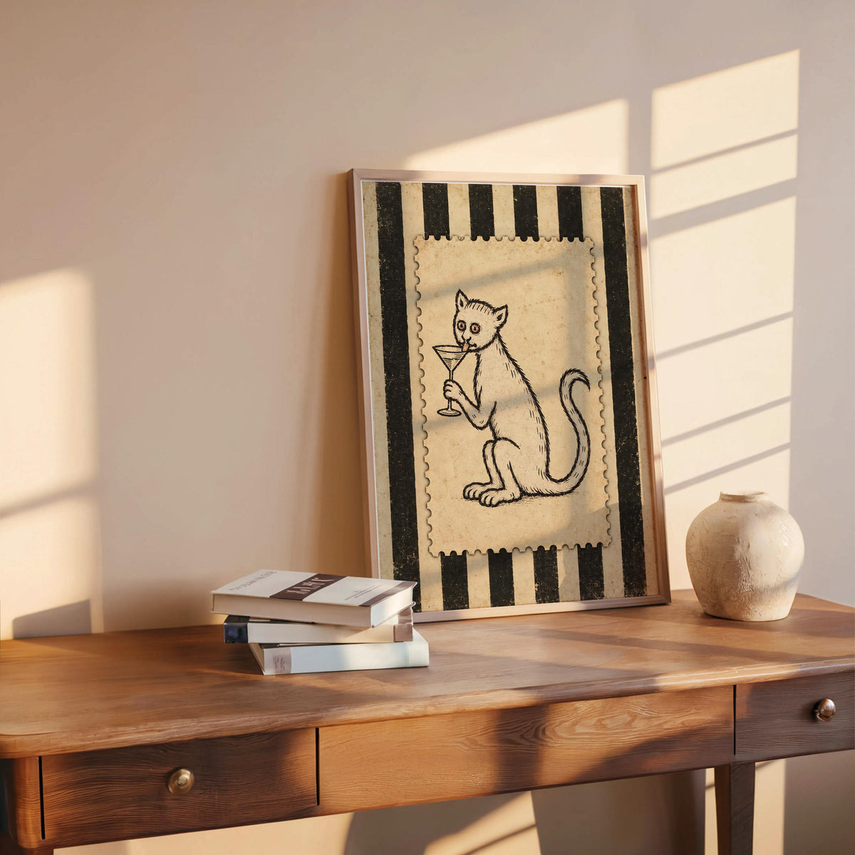 Medieval Cat Martini Wall Art, Weird Ugly Renaissance Animal Print, Cocktail Poster, Funny Pet Decor, Quirky Bar Cart, History Lover Gift