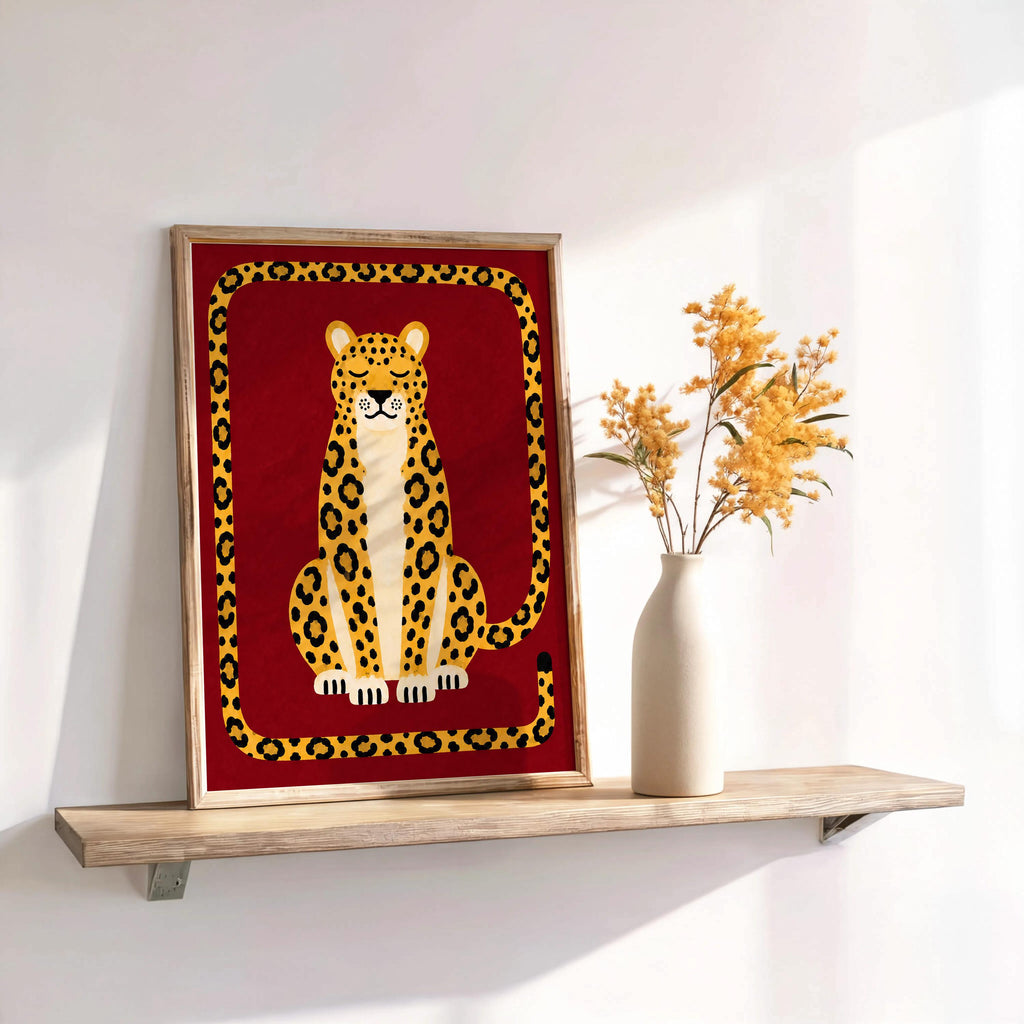Relaxed Leopard Wall Art, Big Cat Print, Safari Jungle Animal Decor, Eclectic Wildlife Poster, Maximalist Nursery Home Decor