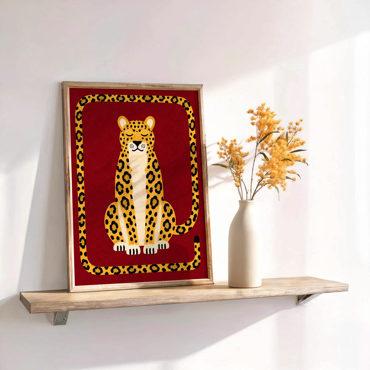 Relaxed Leopard Wall Art, Big Cat Print, Safari Jungle Animal Decor, Eclectic Wildlife Poster, Maximalist Nursery Home Decor