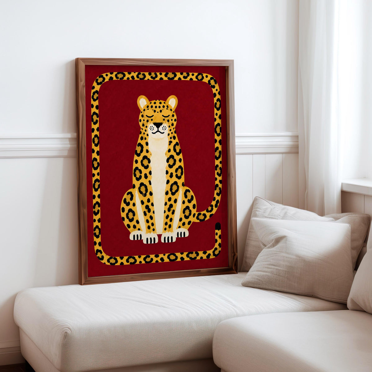 Relaxed Leopard Wall Art, Big Cat Print, Safari Jungle Animal Decor, Eclectic Wildlife Poster, Maximalist Nursery Home Decor