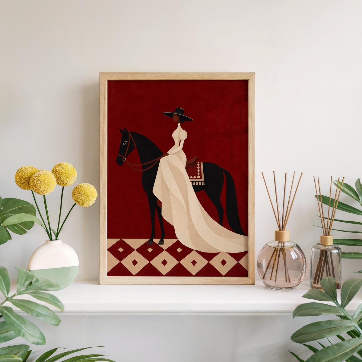 Black Woman Equestrian Wall Art, Afrocentric Horse Rider Print, Western Decor, Elegant Cowgirl Poster, African American Artwork