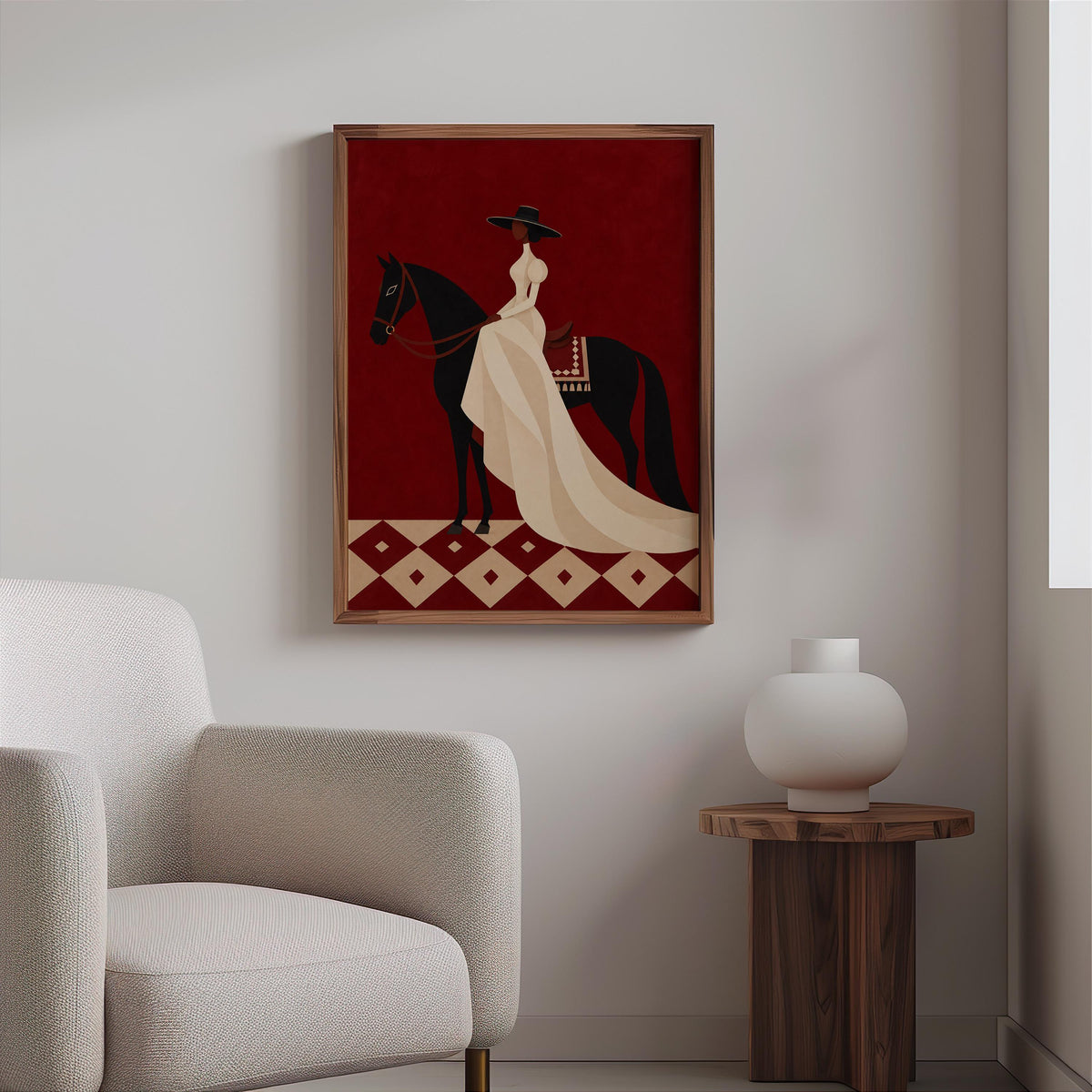 Black Woman Equestrian Wall Art, Afrocentric Horse Rider Print, Western Decor, Elegant Cowgirl Poster, African American Artwork