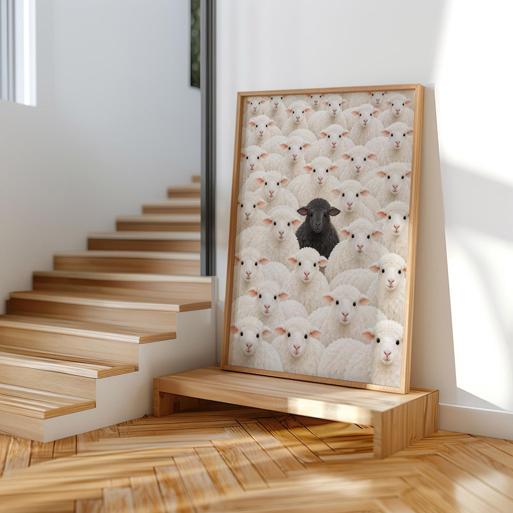 Black Sheep Amongst White Flock Wall Art, Funny Stand Out Print, Cute Farm Animal Decor, Sheep Lover Gift, Cottagecore Nursery Illustration