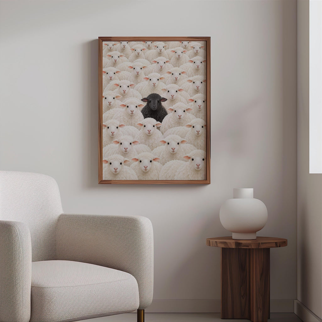 Black Sheep Amongst White Flock Wall Art, Funny Stand Out Print, Cute Farm Animal Decor, Sheep Lover Gift, Cottagecore Nursery Illustration