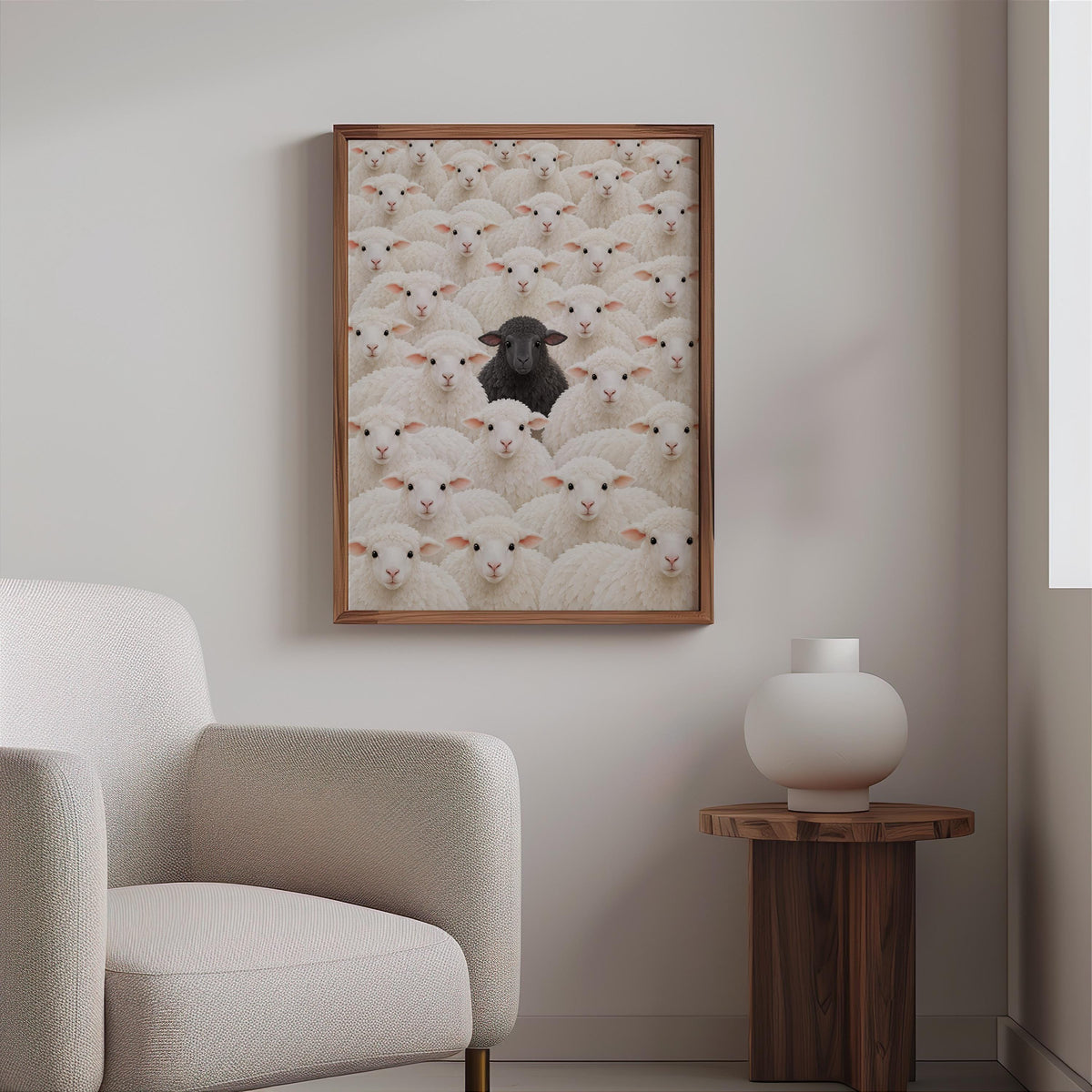 Black Sheep Amongst White Flock Wall Art, Funny Stand Out Print, Cute Farm Animal Decor, Sheep Lover Gift, Cottagecore Nursery Illustration