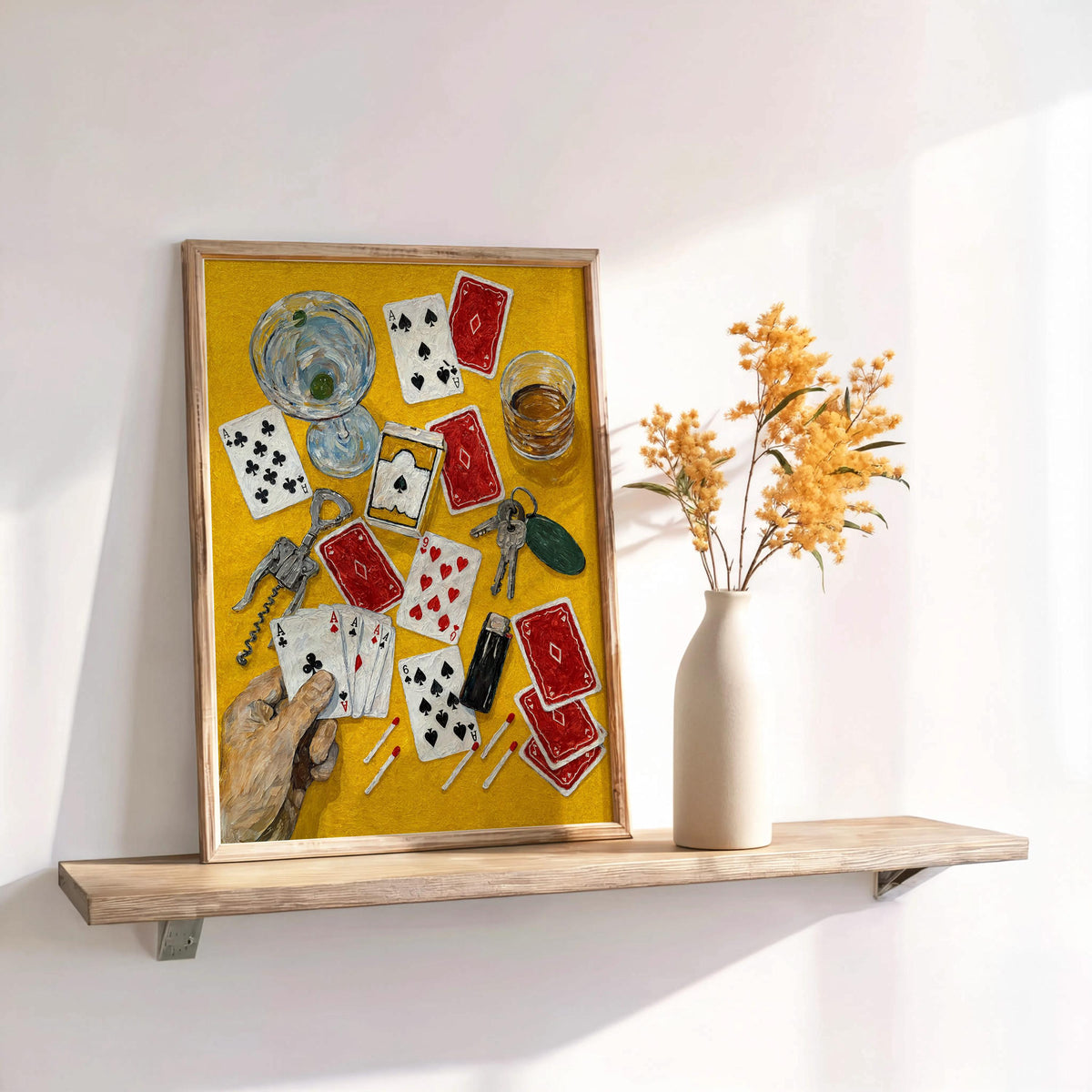 Vintage Poker Still Life Poster, Playing Cards Wall Art, Casino Game Night Decor, Martini Bar Illustration, Retro Gambling Print