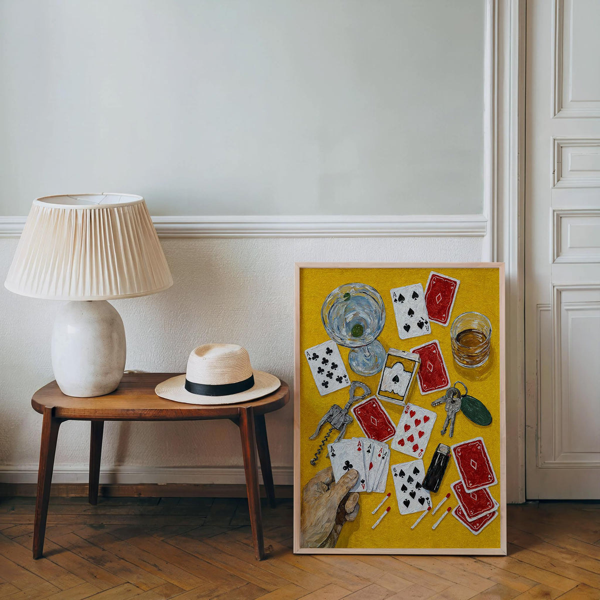 Vintage Poker Still Life Poster, Playing Cards Wall Art, Casino Game Night Decor, Martini Bar Illustration, Retro Gambling Print