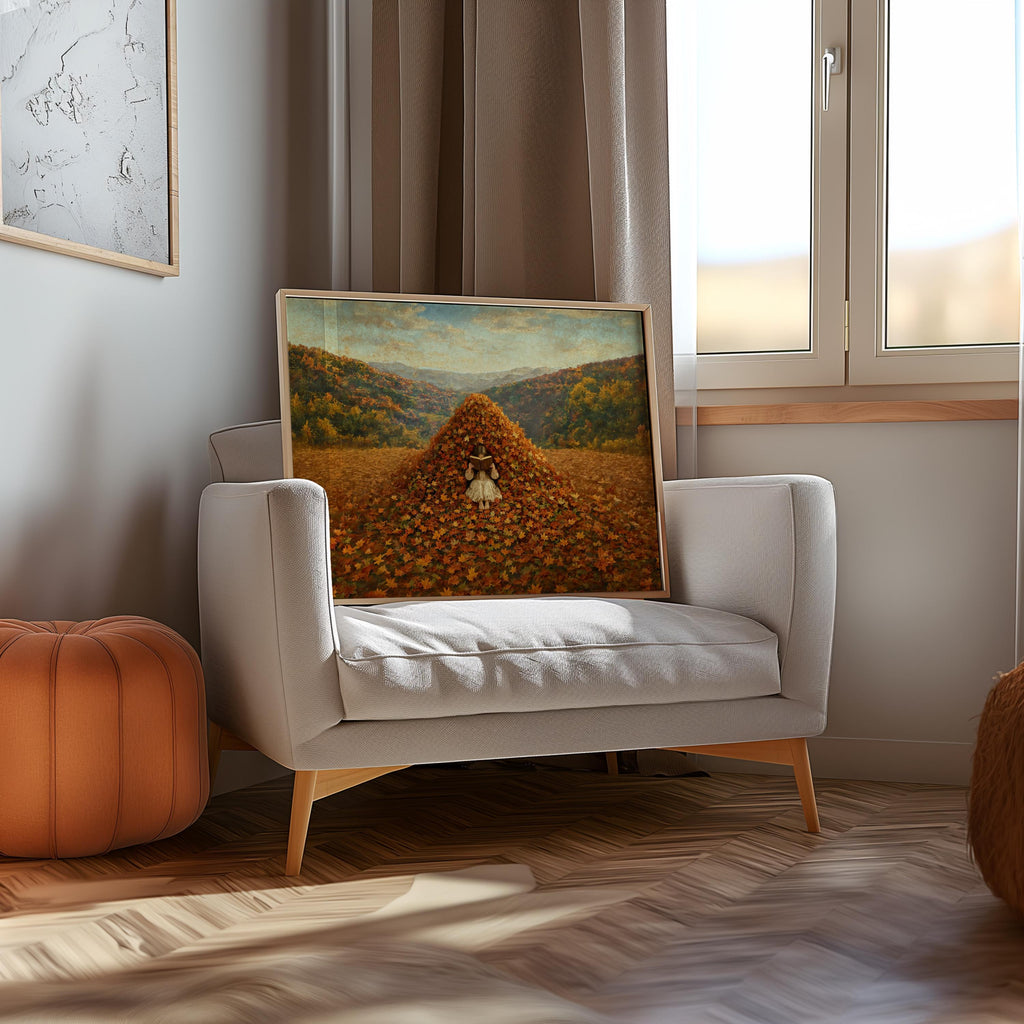 Girl Reading in Autumn Poster, Cozy Book Lover Wall Art, Vintage Fall Landscape Illustration, Literary Reading Decor, Warm Season Print