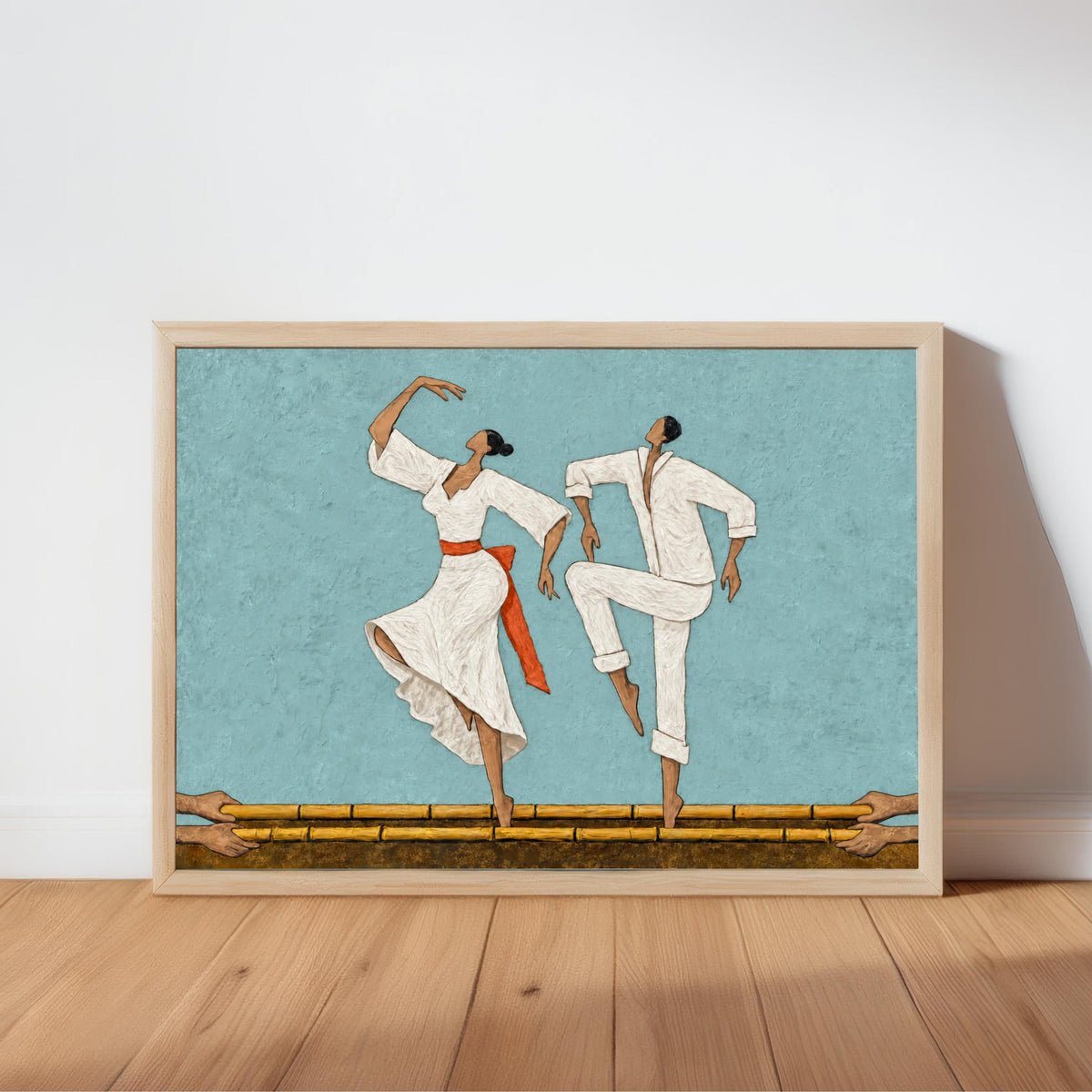 Filipino Tinikling Couple Art Print, Traditional Bamboo Dance Wall Decor, Philippines Culture Folk Art Poster, Asian Dancing Painting