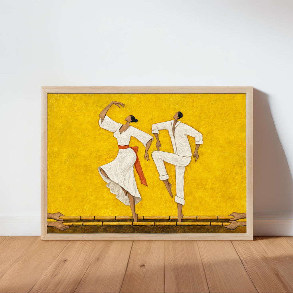 Filipino Tinikling Couple Art Print, Traditional Bamboo Dance Wall Decor, Philippines Culture Folk Art Poster, Asian Dancing Painting