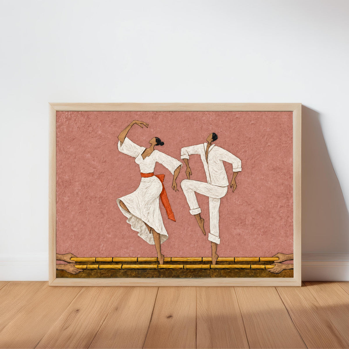 Filipino Tinikling Couple Art Print, Traditional Bamboo Dance Wall Decor, Philippines Culture Folk Art Poster, Asian Dancing Painting