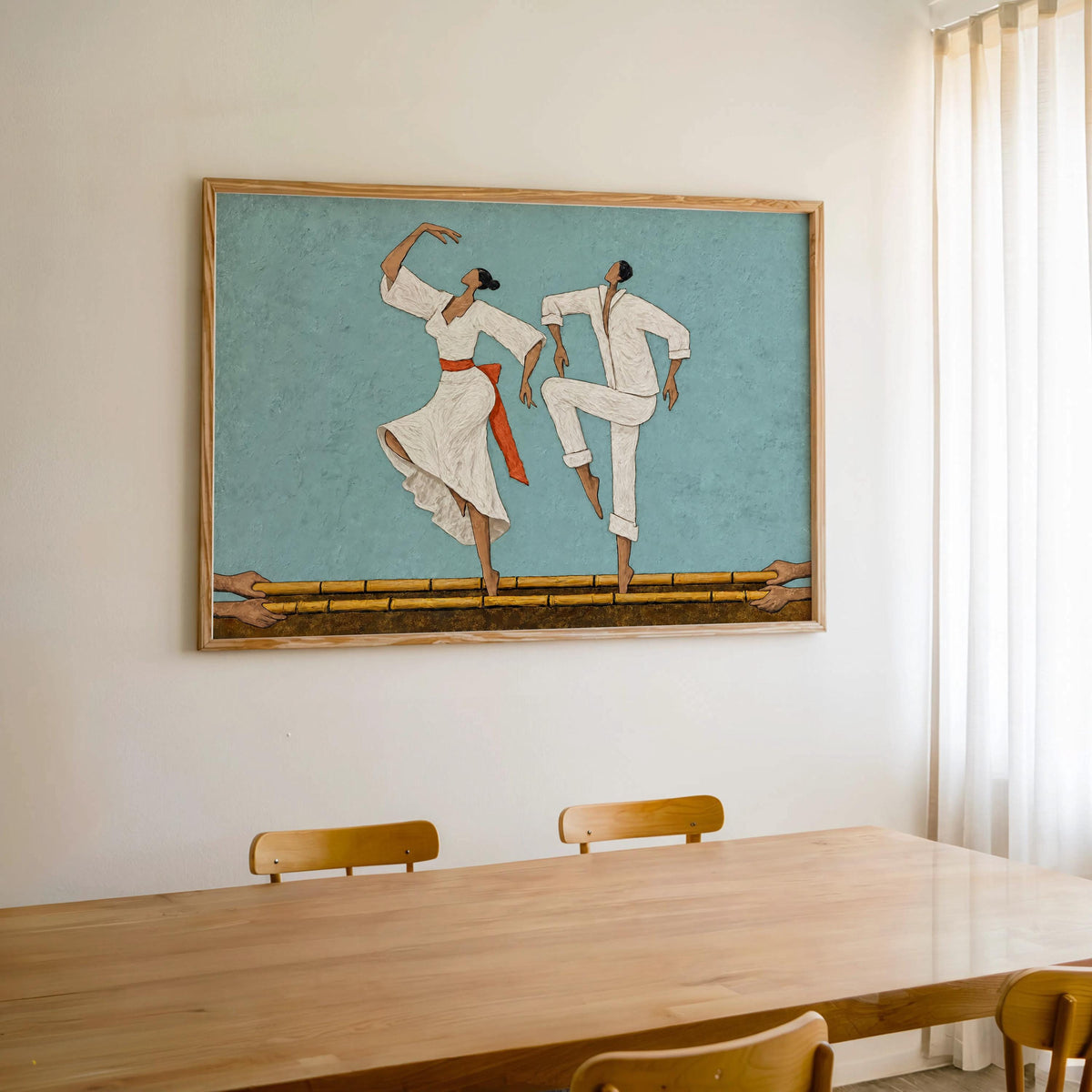 Filipino Tinikling Couple Art Print, Traditional Bamboo Dance Wall Decor, Philippines Culture Folk Art Poster, Asian Dancing Painting