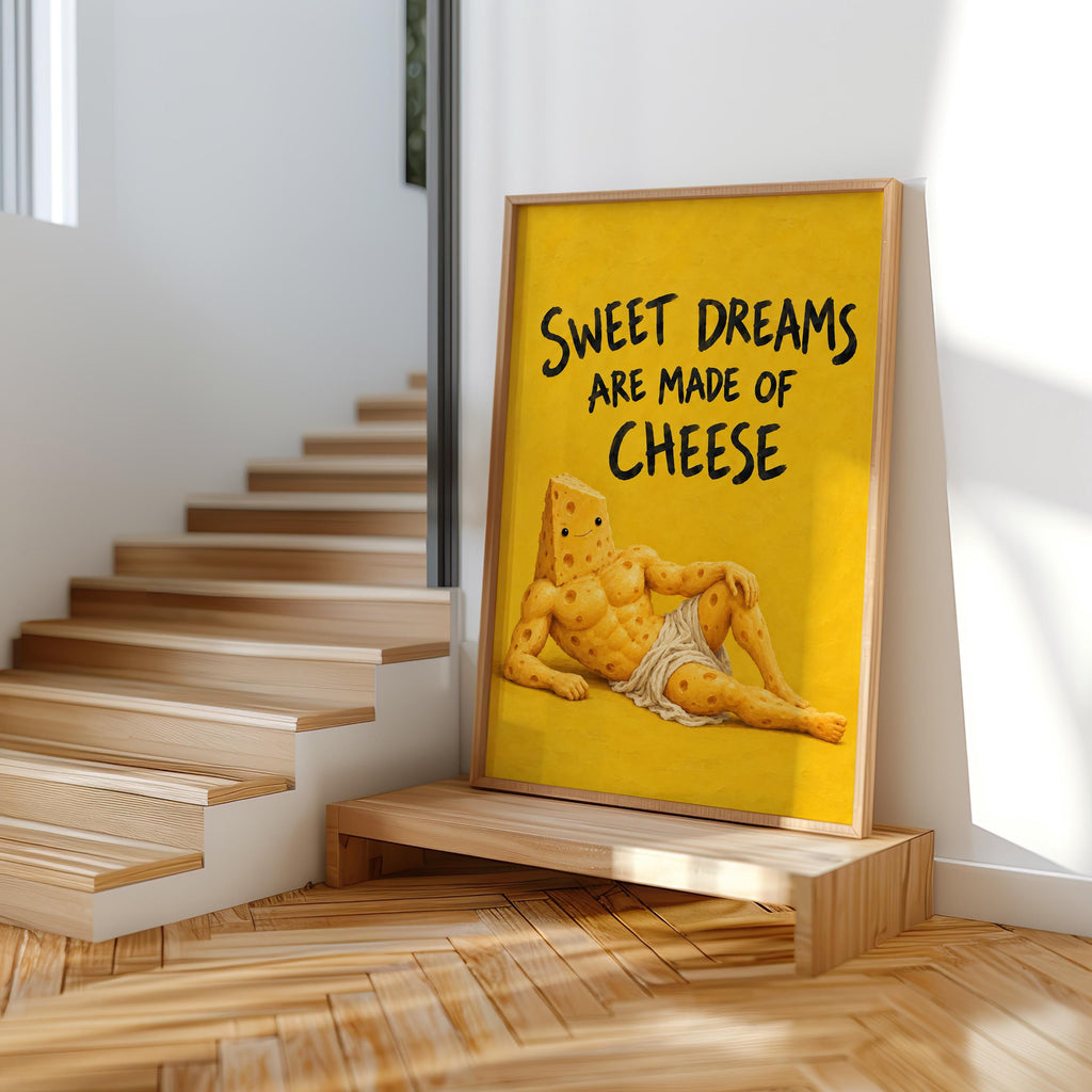 Sweet Dreams Are Made of Cheese Wall Art, Funny Cheese Poster, Food Lover Kitchen Print, Surreal Dining Room Decor, Quirky Cheese Lover Gift