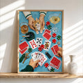 Funny Casino Cat Print, Poker Night Wall Art, Playing Cards and Cocktails Illustration, Retro Game Room Decor, Quirky Feline Poster