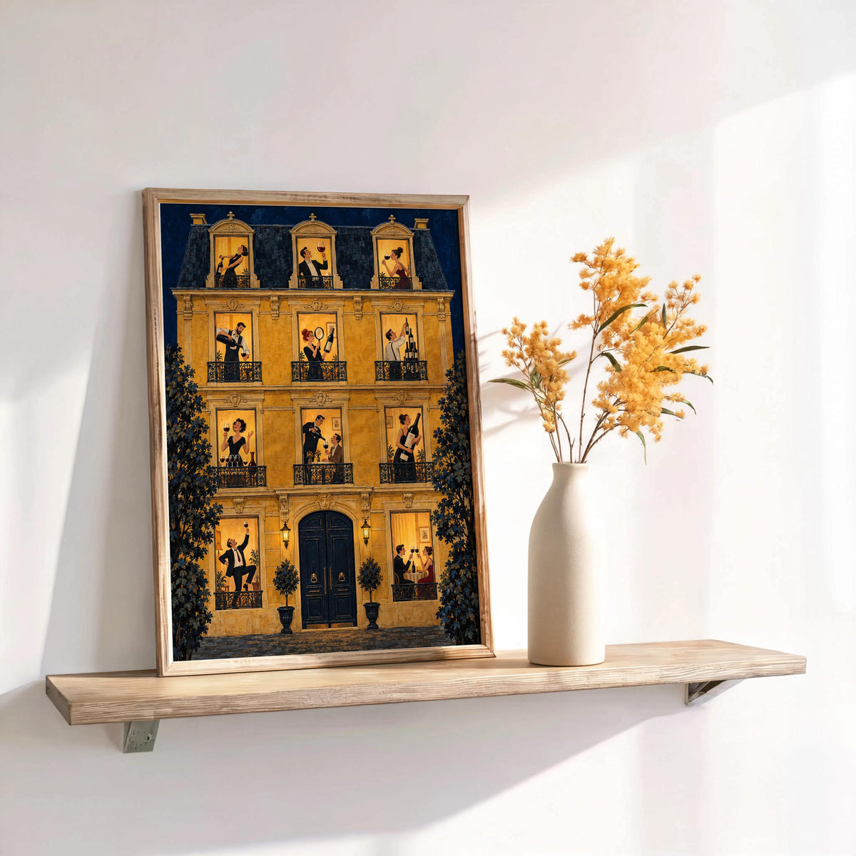 French Wine Wall Art, Vintage Paris Apartment Poster, Wine Lover Print, Yellow European City Illustration, Retro Dining Kitchen Decor