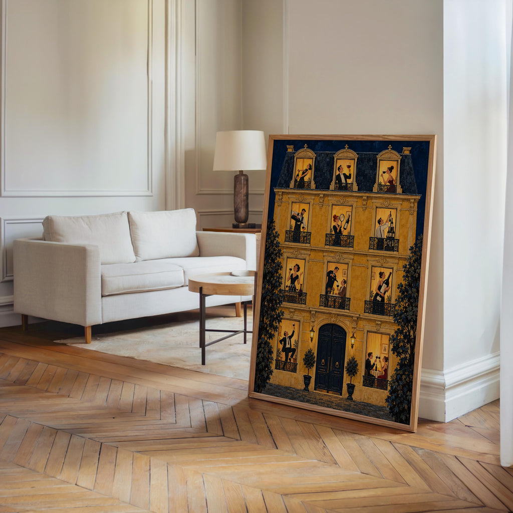 French Wine Wall Art, Vintage Paris Apartment Poster, Wine Lover Print, Yellow European City Illustration, Retro Dining Kitchen Decor