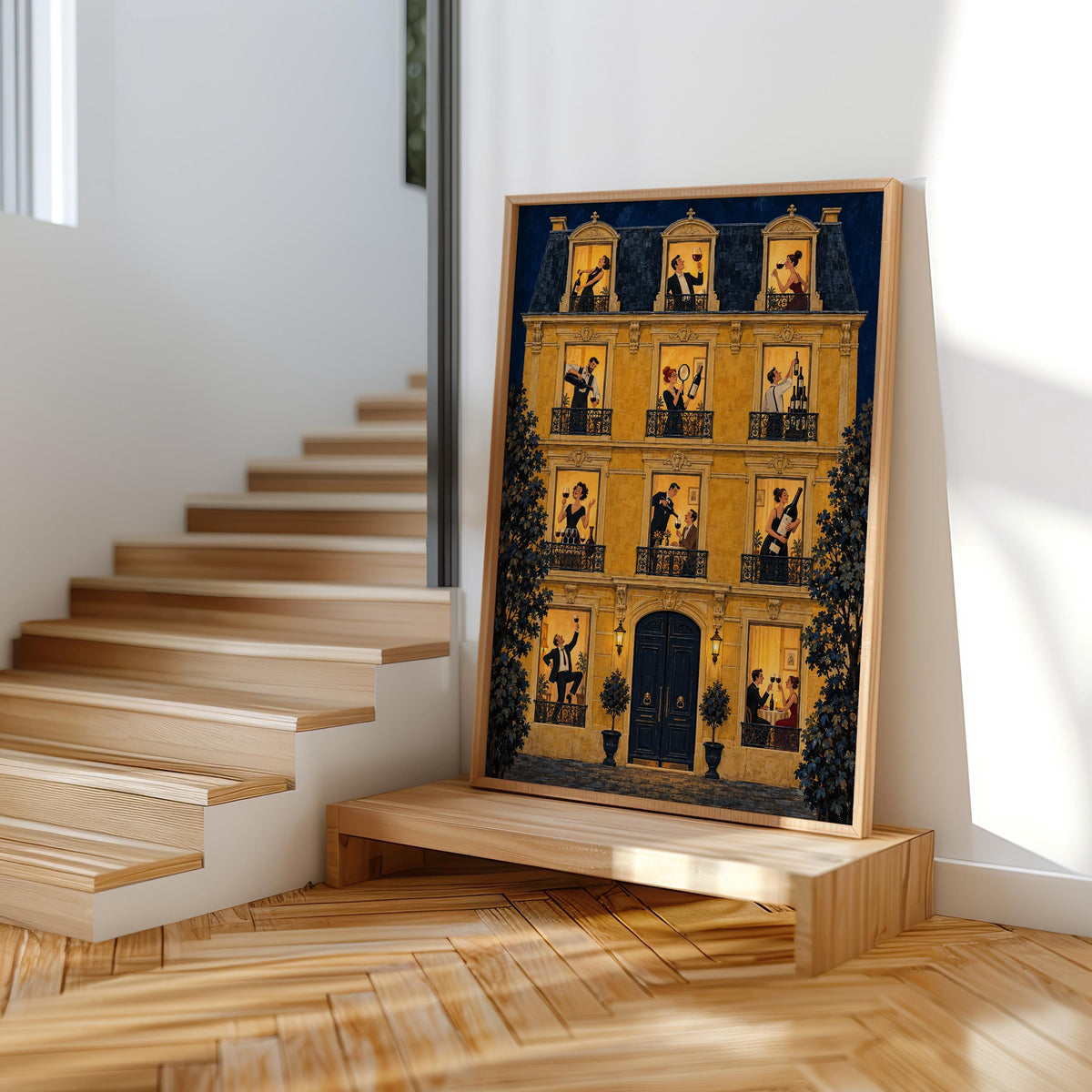 French Wine Wall Art, Vintage Paris Apartment Poster, Wine Lover Print, Yellow European City Illustration, Retro Dining Kitchen Decor