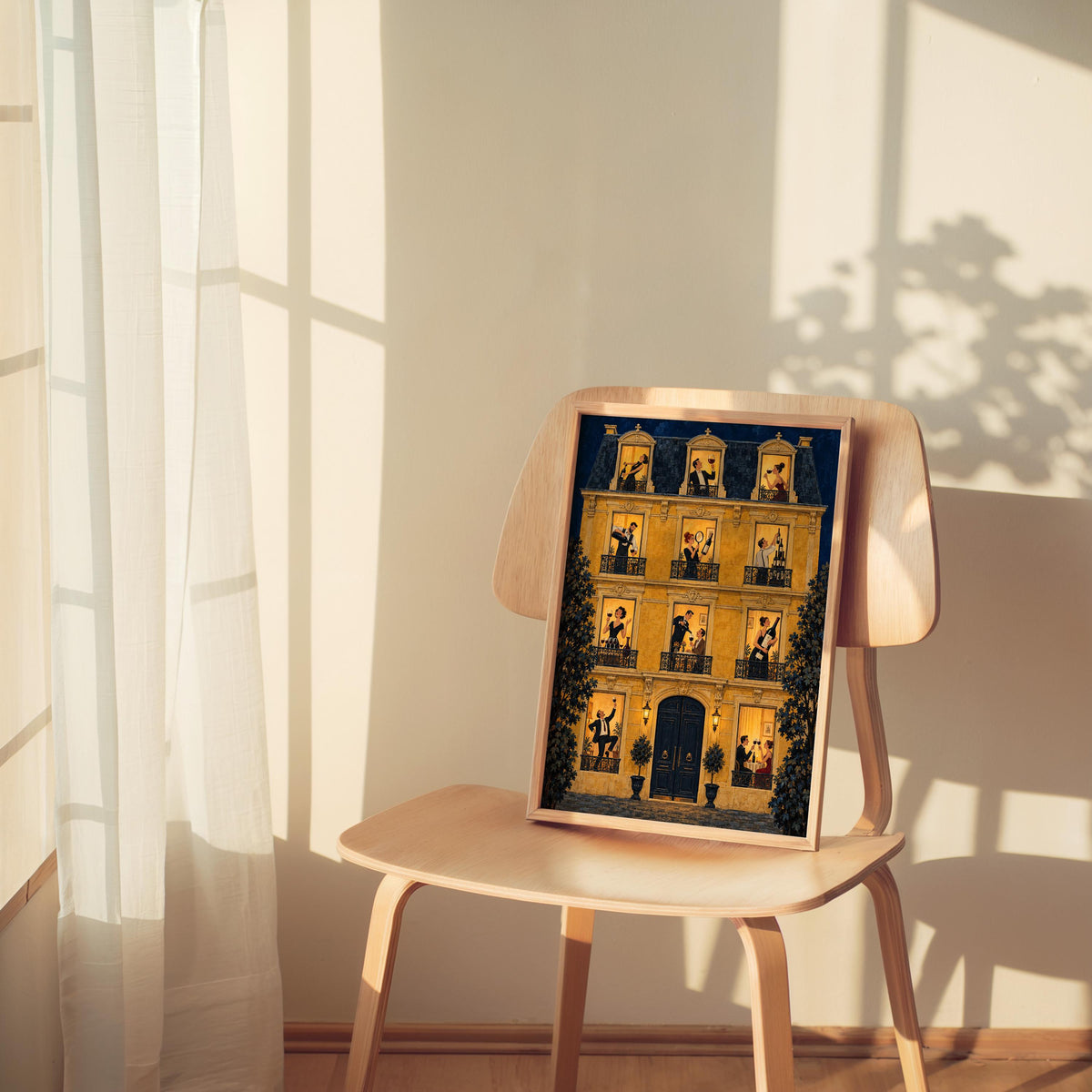 French Wine Wall Art, Vintage Paris Apartment Poster, Wine Lover Print, Yellow European City Illustration, Retro Dining Kitchen Decor