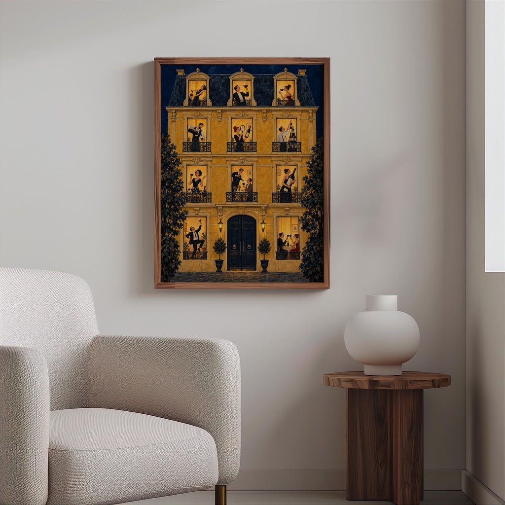 French Wine Wall Art, Vintage Paris Apartment Poster, Wine Lover Print, Yellow European City Illustration, Retro Dining Kitchen Decor