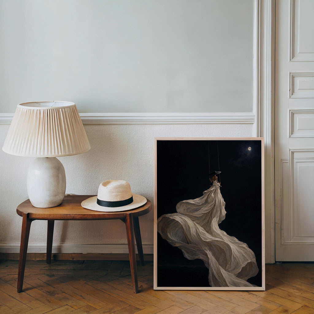 Black Woman Couture Wall Art, Afrocentric Moonlight Swing Print, African American Fashion Poster, Elegant Glam Decor