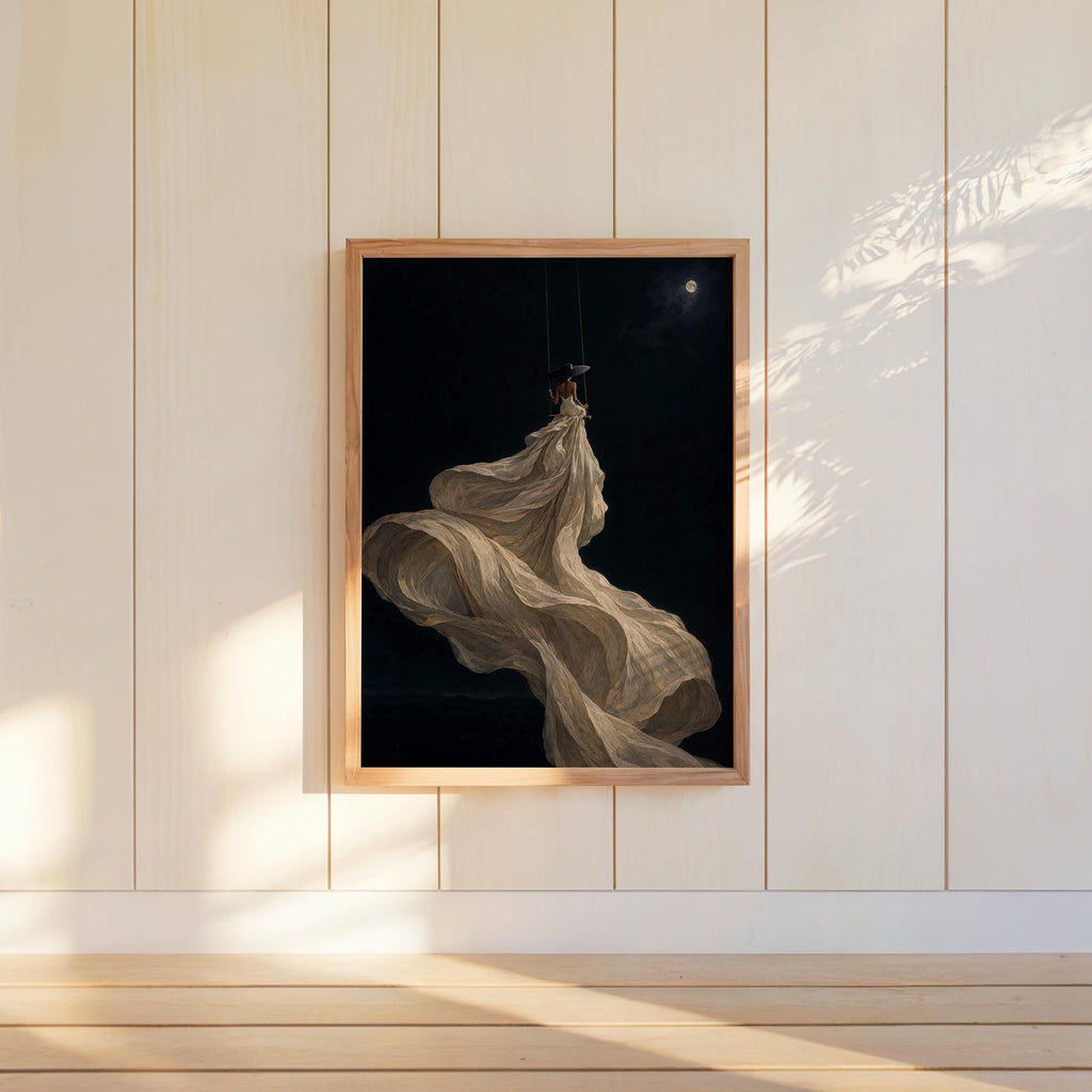 Black Woman Couture Wall Art, Afrocentric Moonlight Swing Print, African American Fashion Poster, Elegant Glam Decor