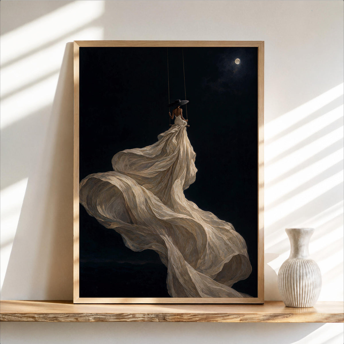 Black Woman Couture Wall Art, Afrocentric Moonlight Swing Print, African American Fashion Poster, Elegant Glam Decor