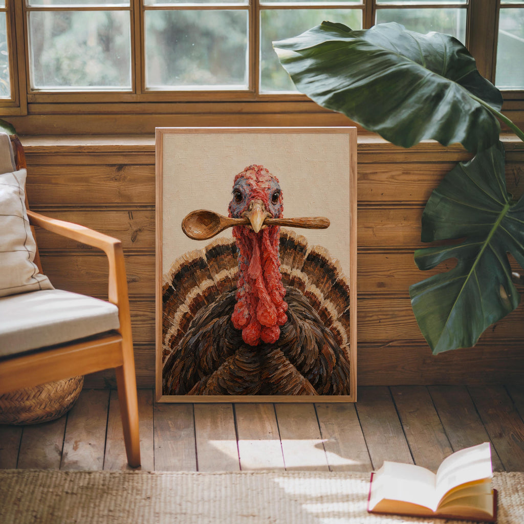 Funny Turkey Kitchen Wall Art, Wooden Spoon Bird Print, Thanksgiving Poster, Whimsical Farmhouse Decor