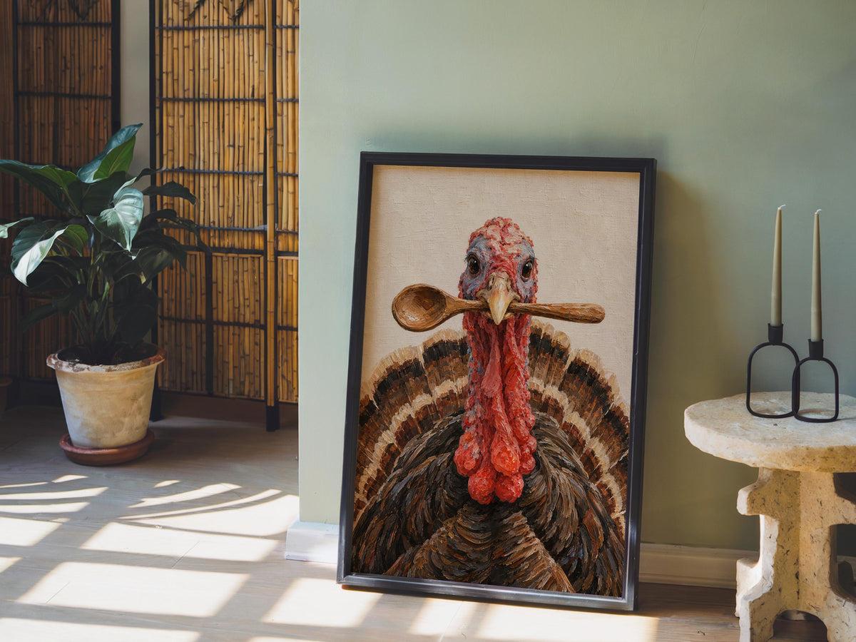 Funny Turkey Kitchen Wall Art, Wooden Spoon Bird Print, Thanksgiving Poster, Whimsical Farmhouse Decor