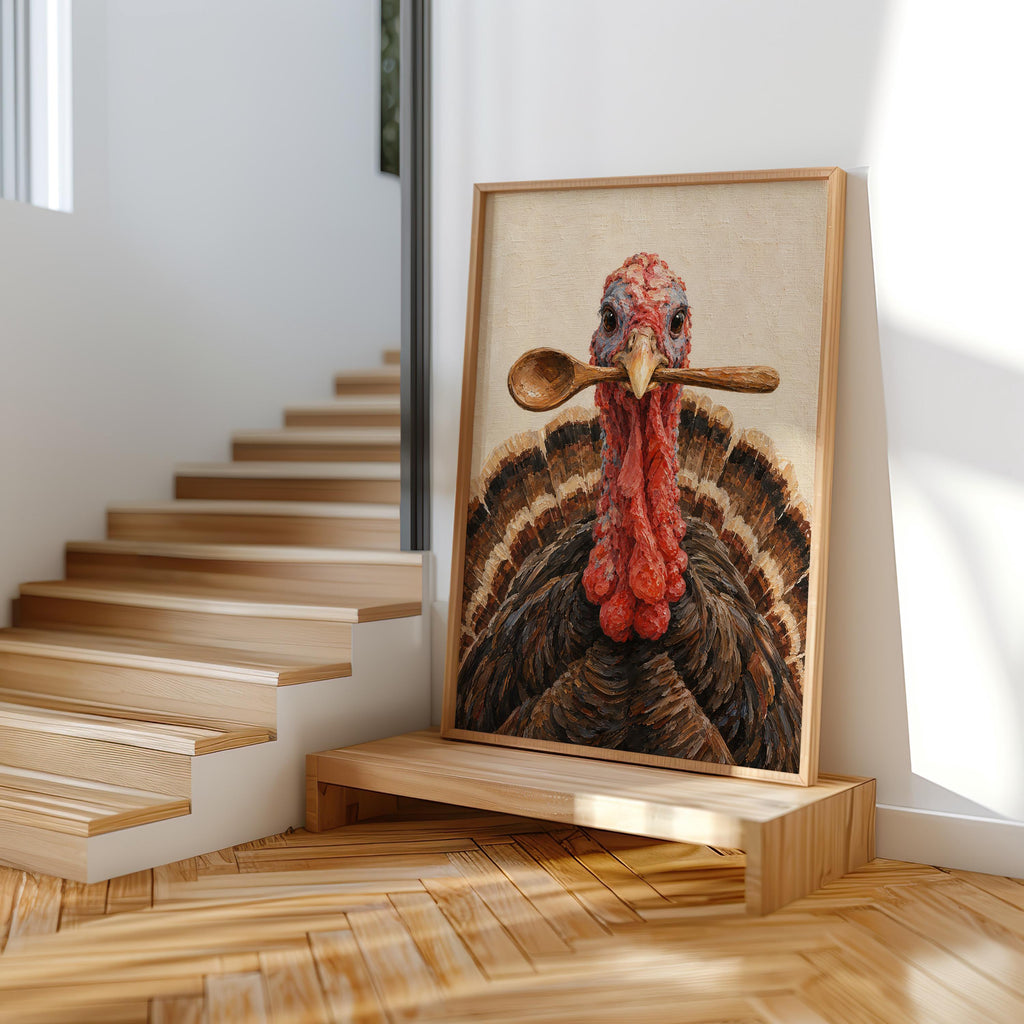Funny Turkey Kitchen Wall Art, Wooden Spoon Bird Print, Thanksgiving Poster, Whimsical Farmhouse Decor