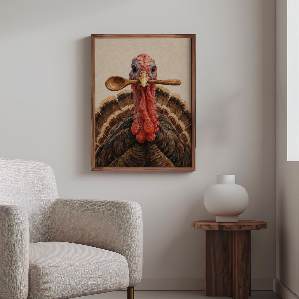 Funny Turkey Kitchen Wall Art, Wooden Spoon Bird Print, Thanksgiving Poster, Whimsical Farmhouse Decor