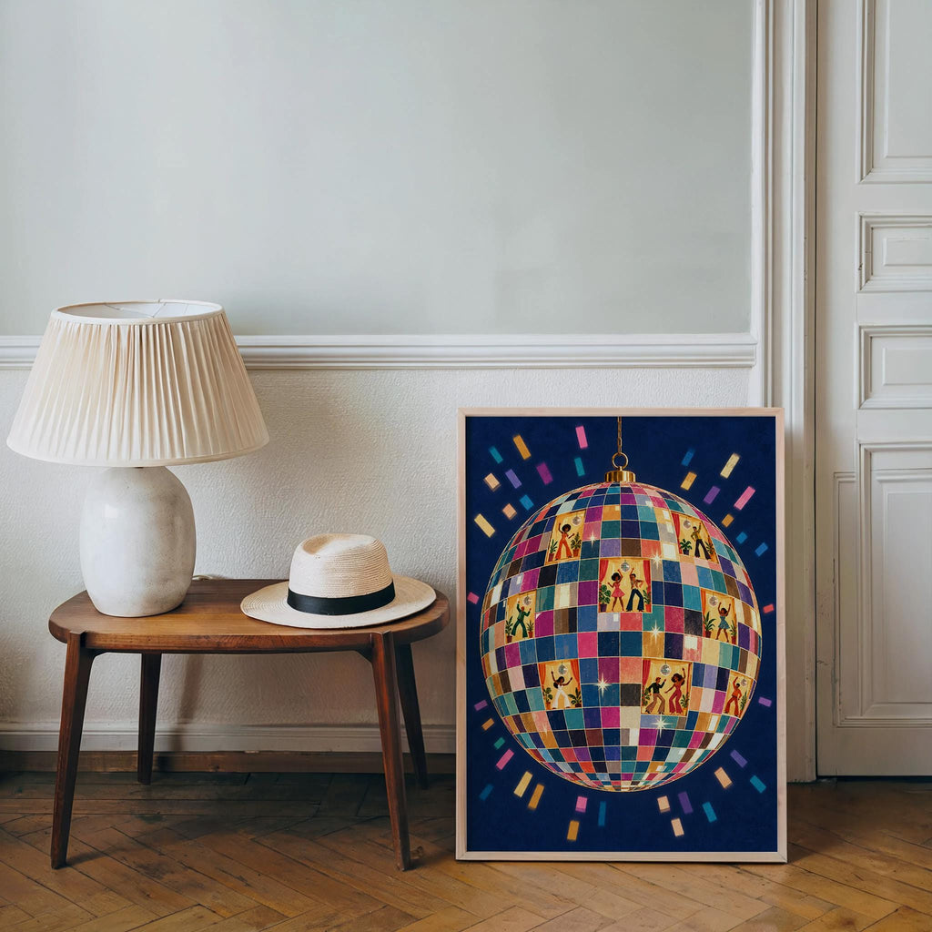 Retro Disco Ball Dancers Wall Art, 70s Dance Party Print, Funky Music Poster, Dopamine Decor, Groovy Dancing Lovers Illustration