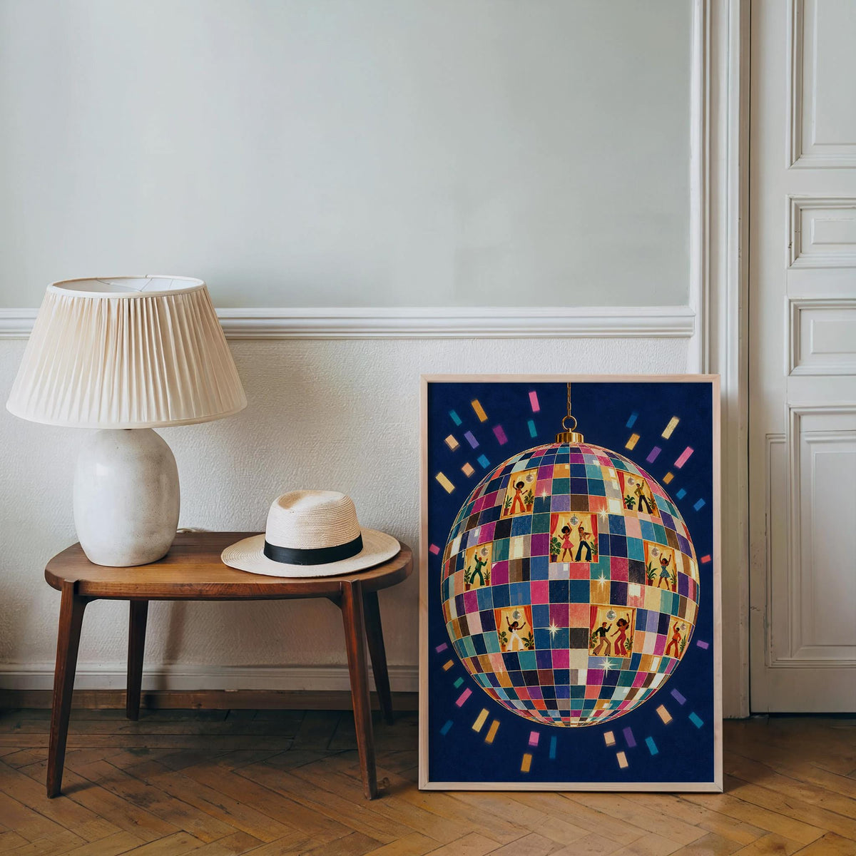 Retro Disco Ball Dancers Wall Art, 70s Dance Party Print, Funky Music Poster, Dopamine Decor, Groovy Dancing Lovers Illustration