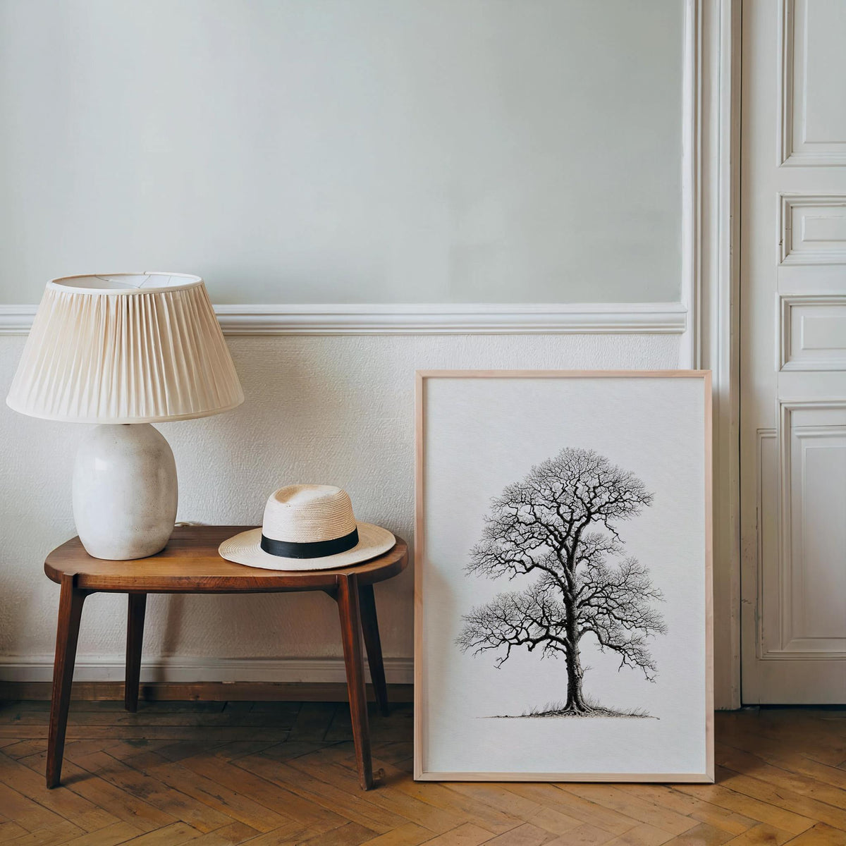 Oak Tree Wall Art, Black & White Botanical Drawing Print, Minimalist Woodland Decor, Winter Nature Sulhouette Poster, Tree Lover Gift