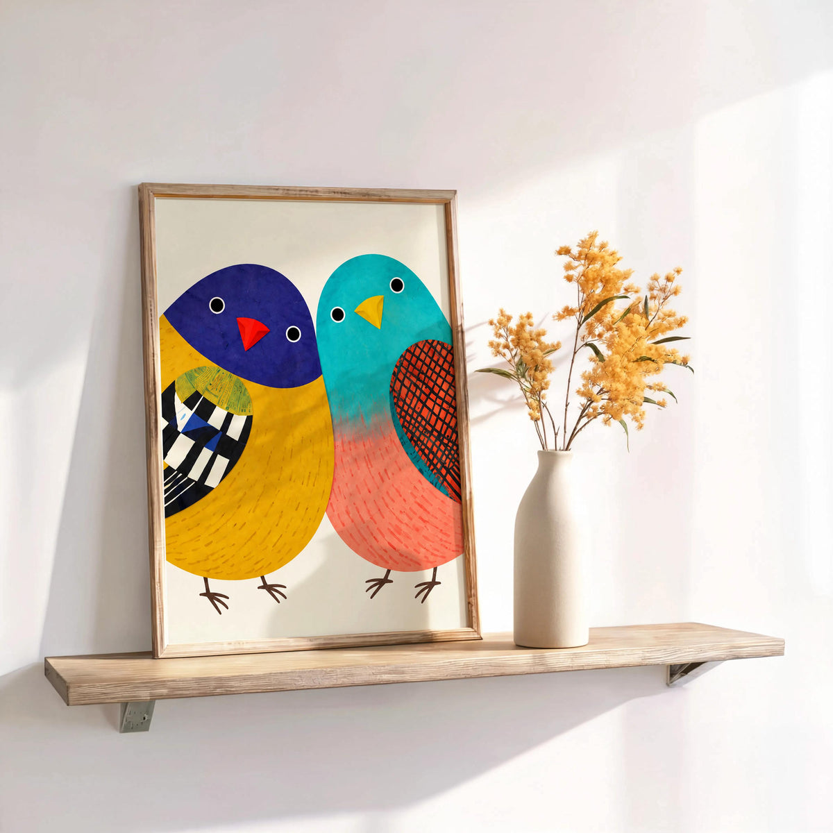 Borb Bird Pair Art Print, Funny Fat Birds Decor, Colorful Chubby Cute Couple Poster, Whimsical Animal Wall Art, Vibrant Playful Canvas
