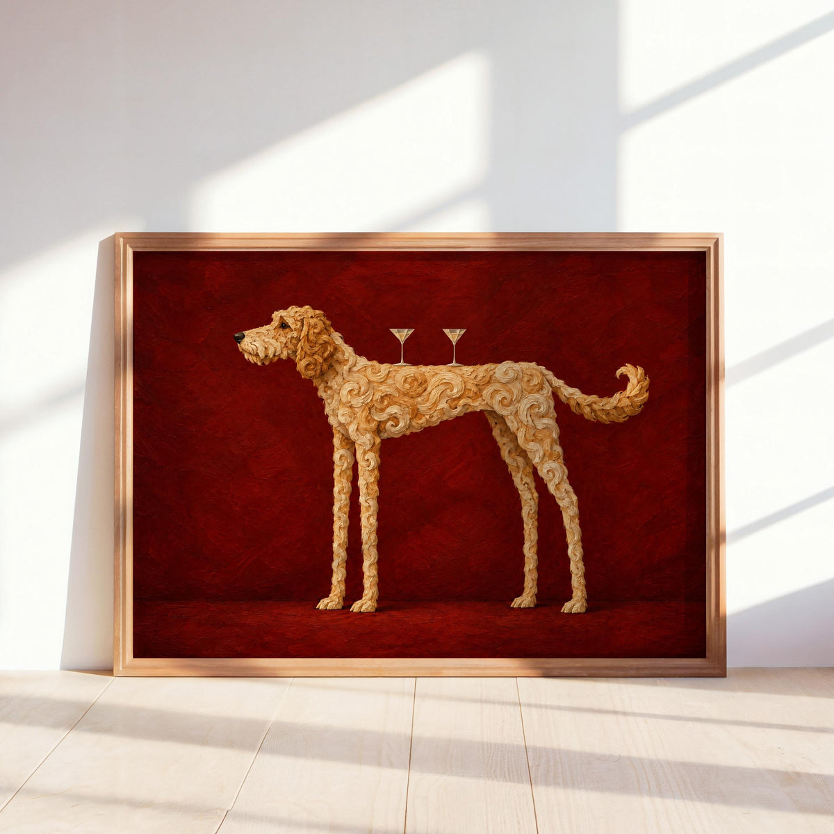 Goldendoodle Martini Wall Art, Funny Cocktail Dog Print, Red Bar Cart Poster, Whimsical Dog Lover Decor