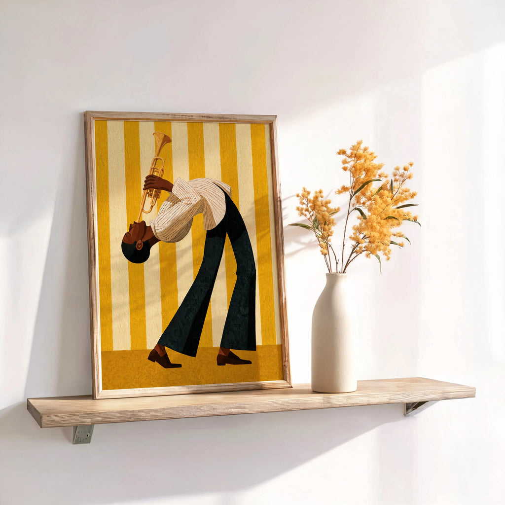Jazz Trumpet Player Wall Art, Abstract Musician Print, Colorful Striped Mid Century Jazz Poster, Music Room Decor, Unique Jazz Lover Gift