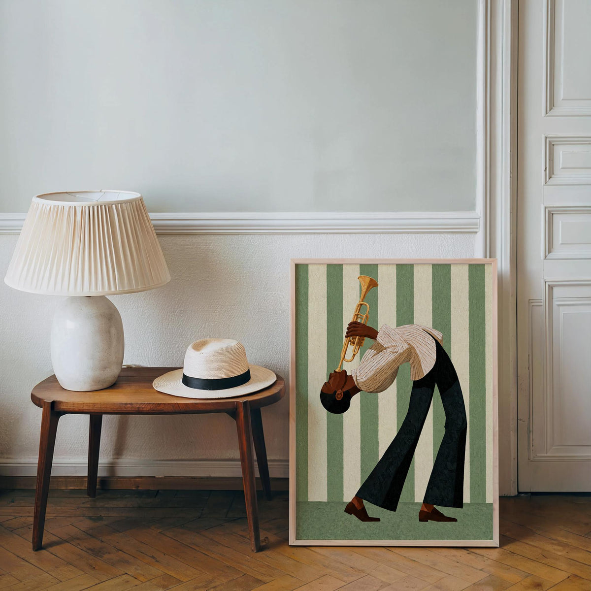 Jazz Trumpet Player Wall Art, Abstract Musician Print, Colorful Striped Mid Century Jazz Poster, Music Room Decor, Unique Jazz Lover Gift